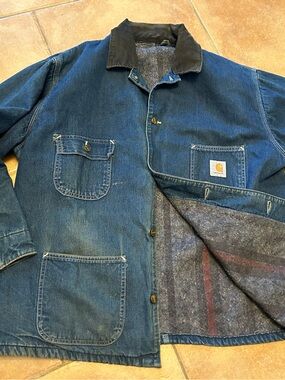 Carhartt men XL vintage 80s denim blanket chore jacket